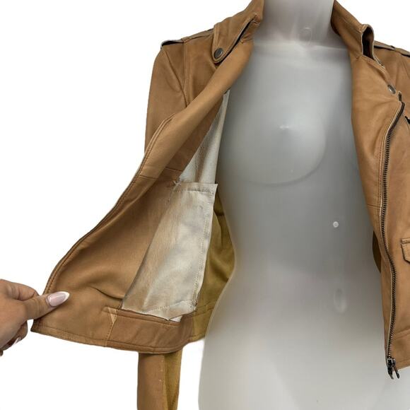 JKT NYC Piper Patina Leather Jacket Au Lait Tan Cropped Unlined Zippers Size XS - Picture 10 of 16